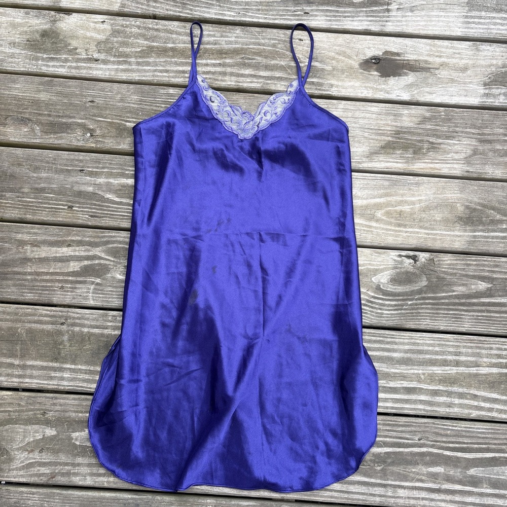 Inner Most Purple Satin Lace Trim Chemise Nightgown Sleepwear Medium Made in USA